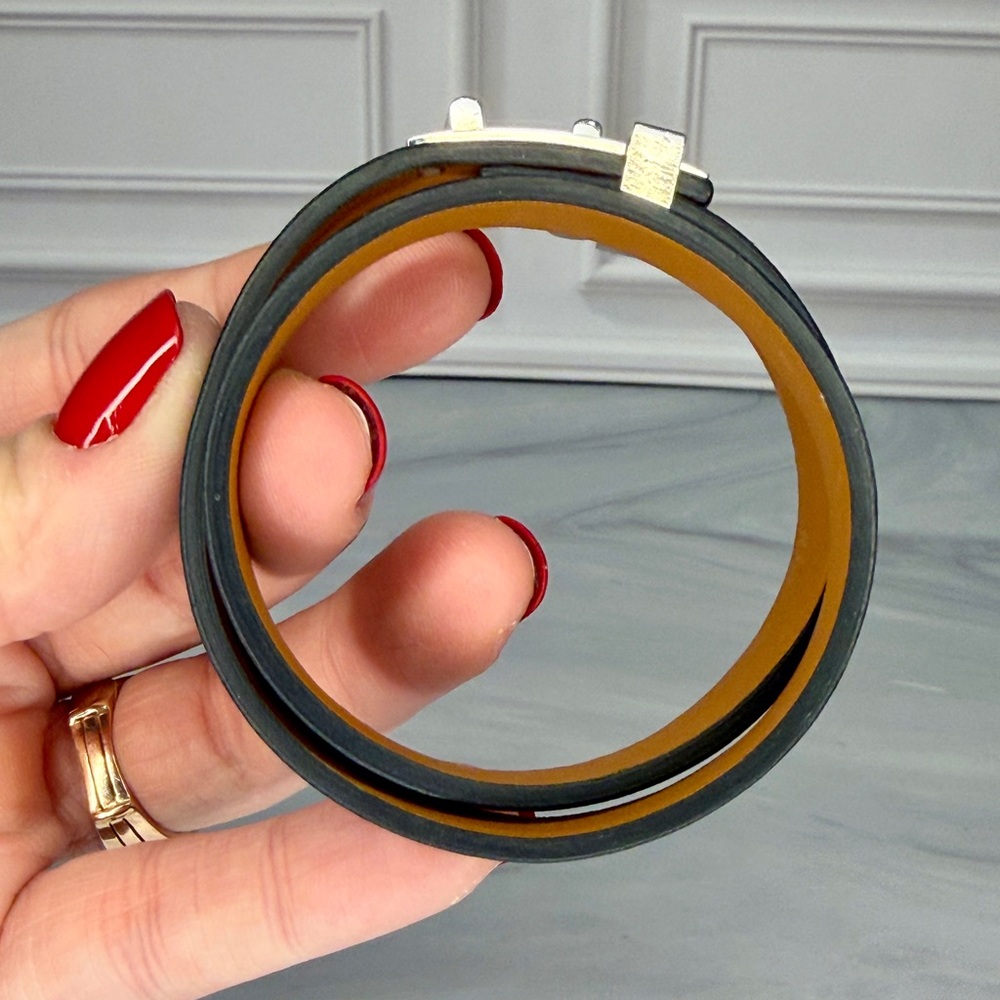 Hermes Black Mini Kelly Double Leather & Silver Hardware Bracelet | Full Set - Picture 5 of 12